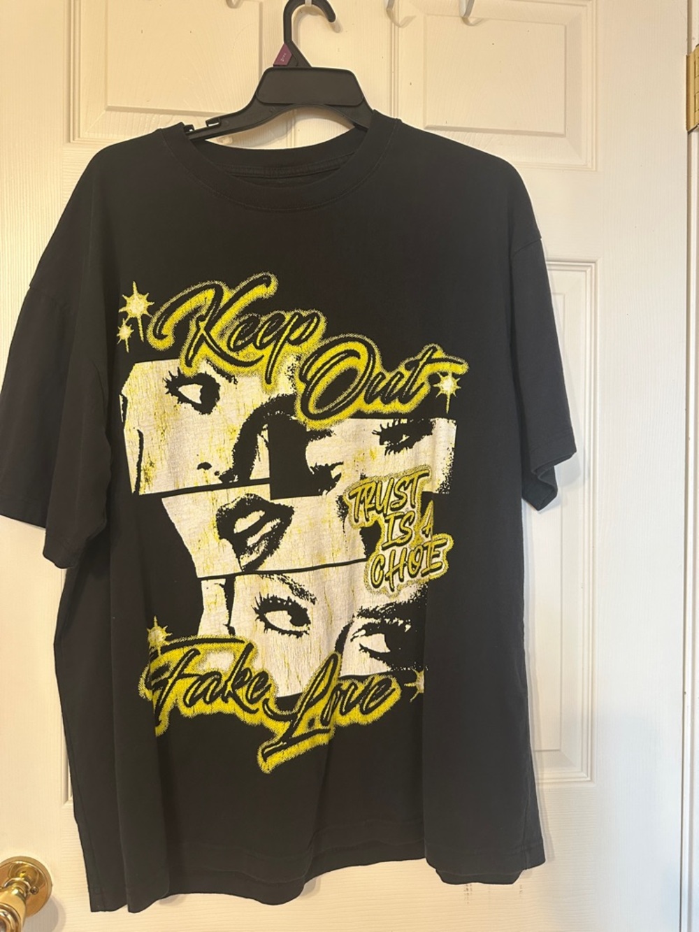 Always Black Short Sleeve Tee with Yellow Graphic 'Keep Out'